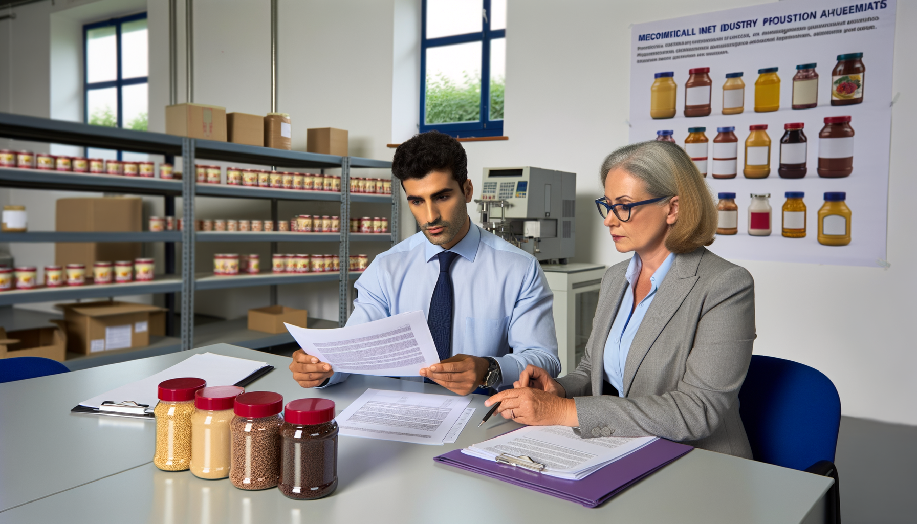 Audit interno in azienda alimentare con formulatore e qualità che controllano dossier, specifiche ed etichette di additivi e aromi